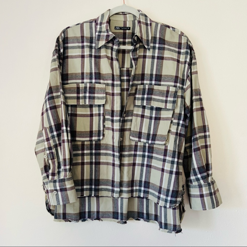 Zara Plaid Soft Flannel oversized Button Down shirt - Picture 6 of 9